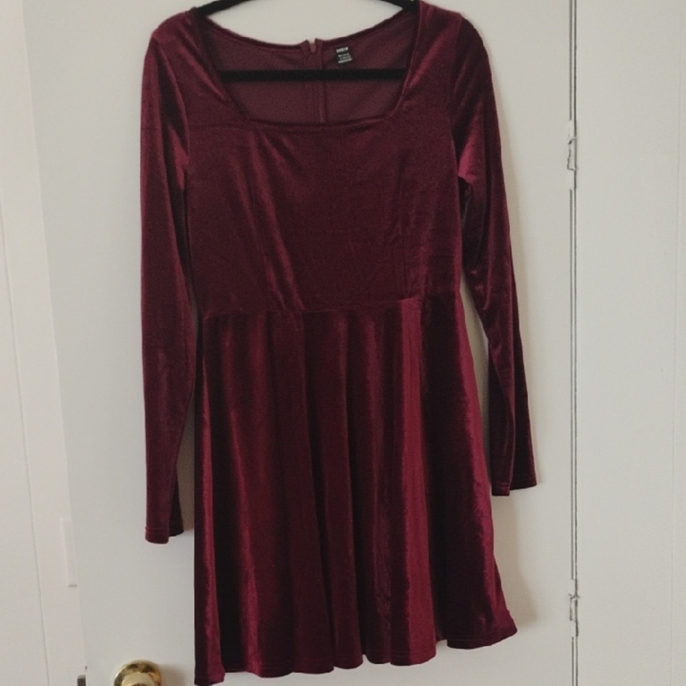 SHEIN Red Fit and Flare Long Sleeve Dress